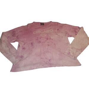 VTG 2004 Harley Davidson Top Womens L Pink Purple Tie Dye Chicago LS Knit Top